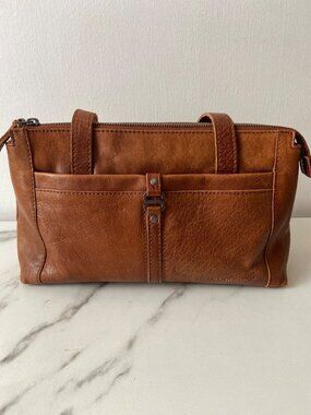 Spikes & Sparrow Brown Leather Handbag With Multiple Compartments & Zipper Closu